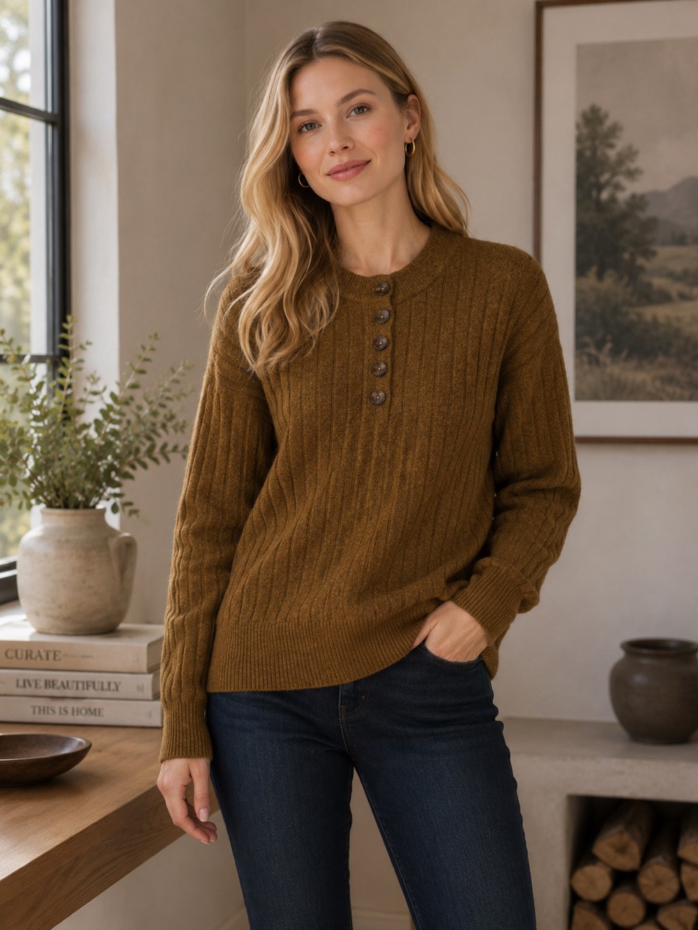 Madewell Bowden Henley Heathered Mulch Alpaca Blend Womens Sweater Sz L